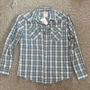 Levi's Men's Blue and White Plaid Button Down Shirt